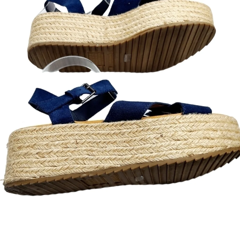 American Eagle Women's Size 9 Espadrille Sandal Platform Strappy Navy Suede EUC - Picture 8 of 13